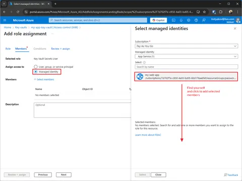 Key Vault add Web App