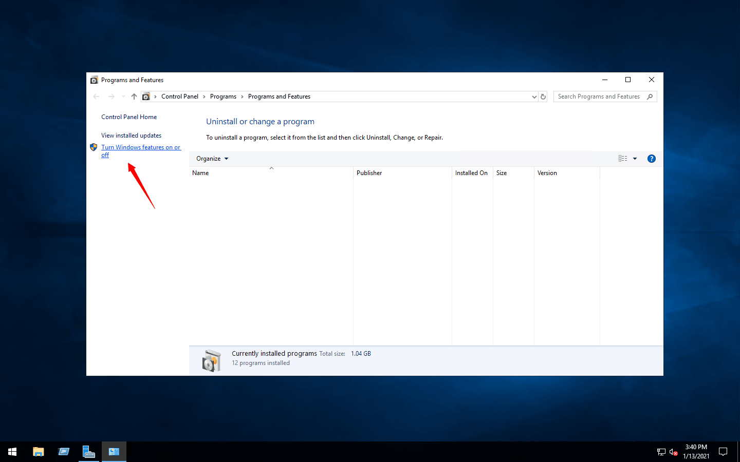 'Turn Windows features on or off'
